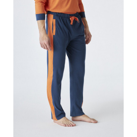 Pijama de hombre de algodón de color naranja y azul