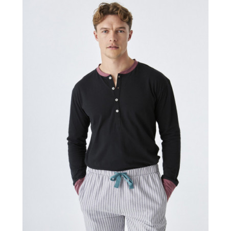 Pijama de hombre de algodón de color negro y gris a rayas