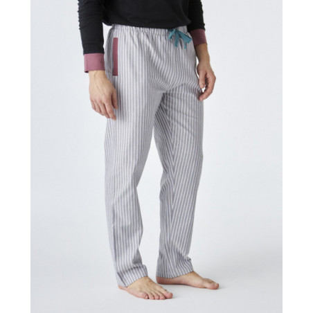 Pijama de hombre de algodón de color negro y gris a rayas