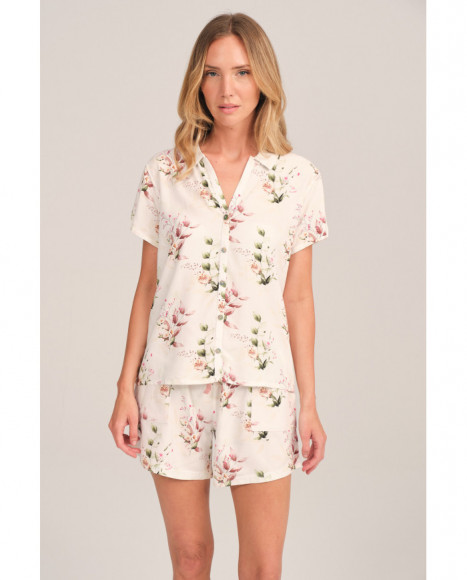 Pijama corto mujer en blanco con estampado floral