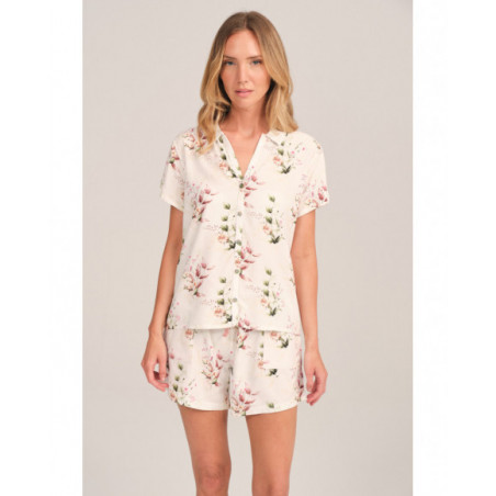 Pijama corto mujer en blanco con estampado floral