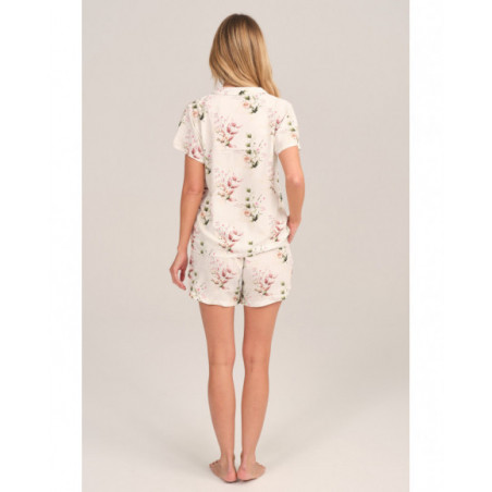 Pijama corto mujer en blanco con estampado floral