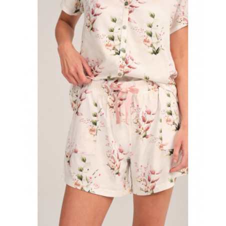 Pijama corto mujer en blanco con estampado floral