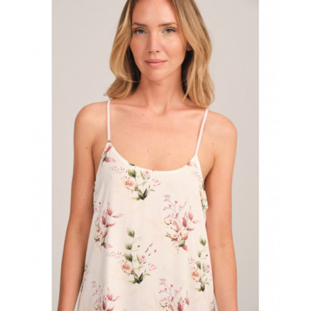 Camisón mujer en crema con estampado floral y tirantes finos