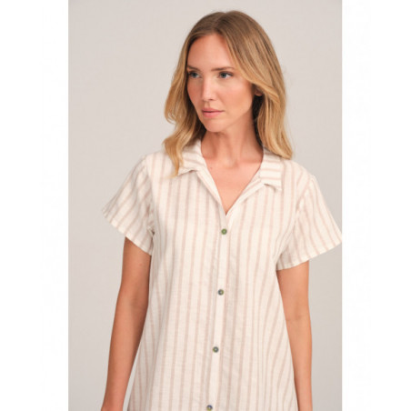 Camisón mujer largo de rayas beige con botones