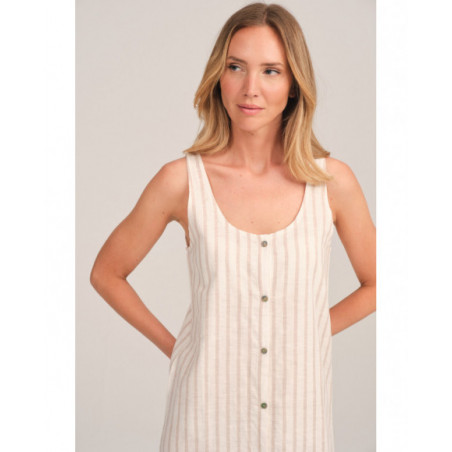 Camisón mujer largo de tirantes con rayas beige y botones