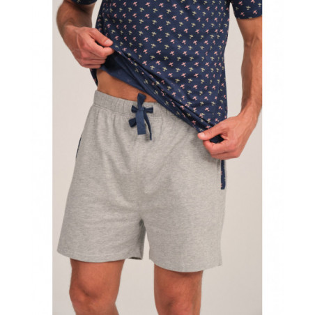 Pijama hombre azul con estampado mini y pantalón gris