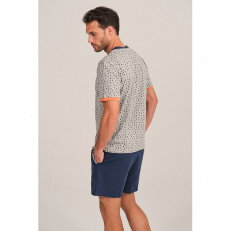 Pijama hombre gris con estampado mini y pantalón azul