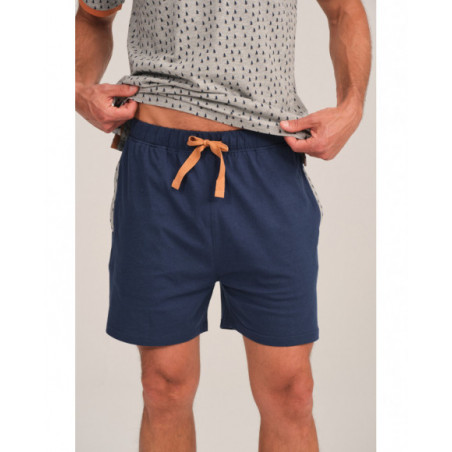 Pijama hombre gris con estampado mini y pantalón azul