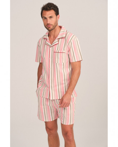 Pijama hombre rayado en tonos pastel con cuello clásico