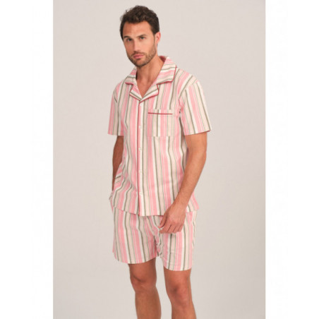 Pijama hombre rayado en tonos pastel con cuello clásico