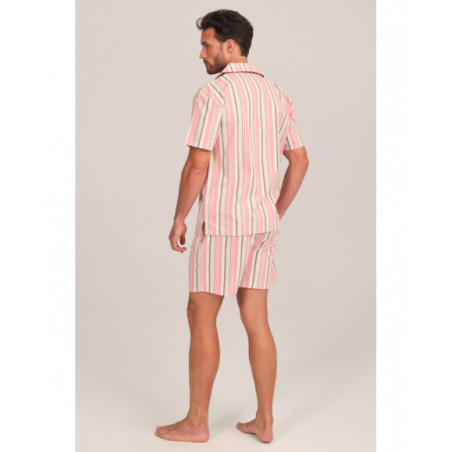 Pijama hombre rayado en tonos pastel con cuello clásico