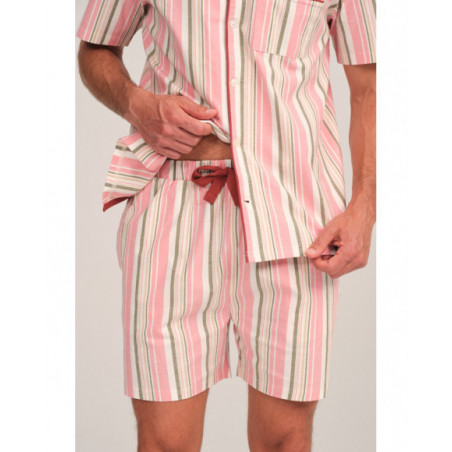 Pijama hombre rayado en tonos pastel con cuello clásico