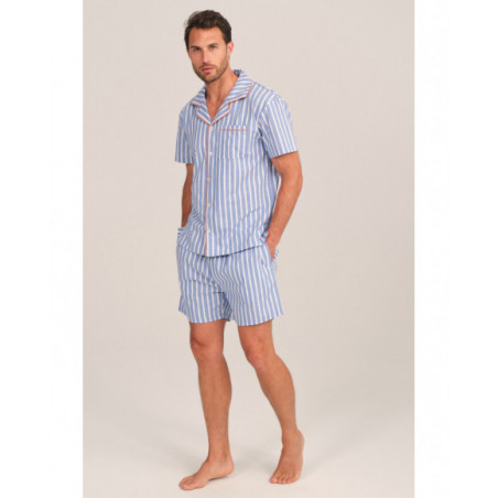 Pijama hombre rayado en azul con detalles contrastantes