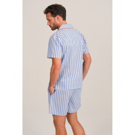 Pijama hombre rayado en azul con detalles contrastantes