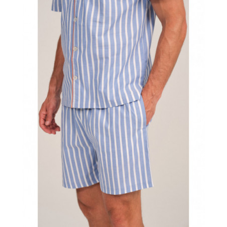 Pijama hombre rayado en azul con detalles contrastantes