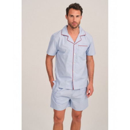 Pijama hombre en azul con ribetes contrastados colección