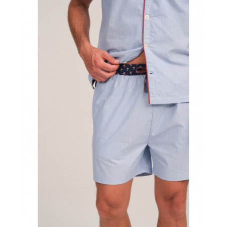 Pijama hombre en azul con ribetes contrastados colección